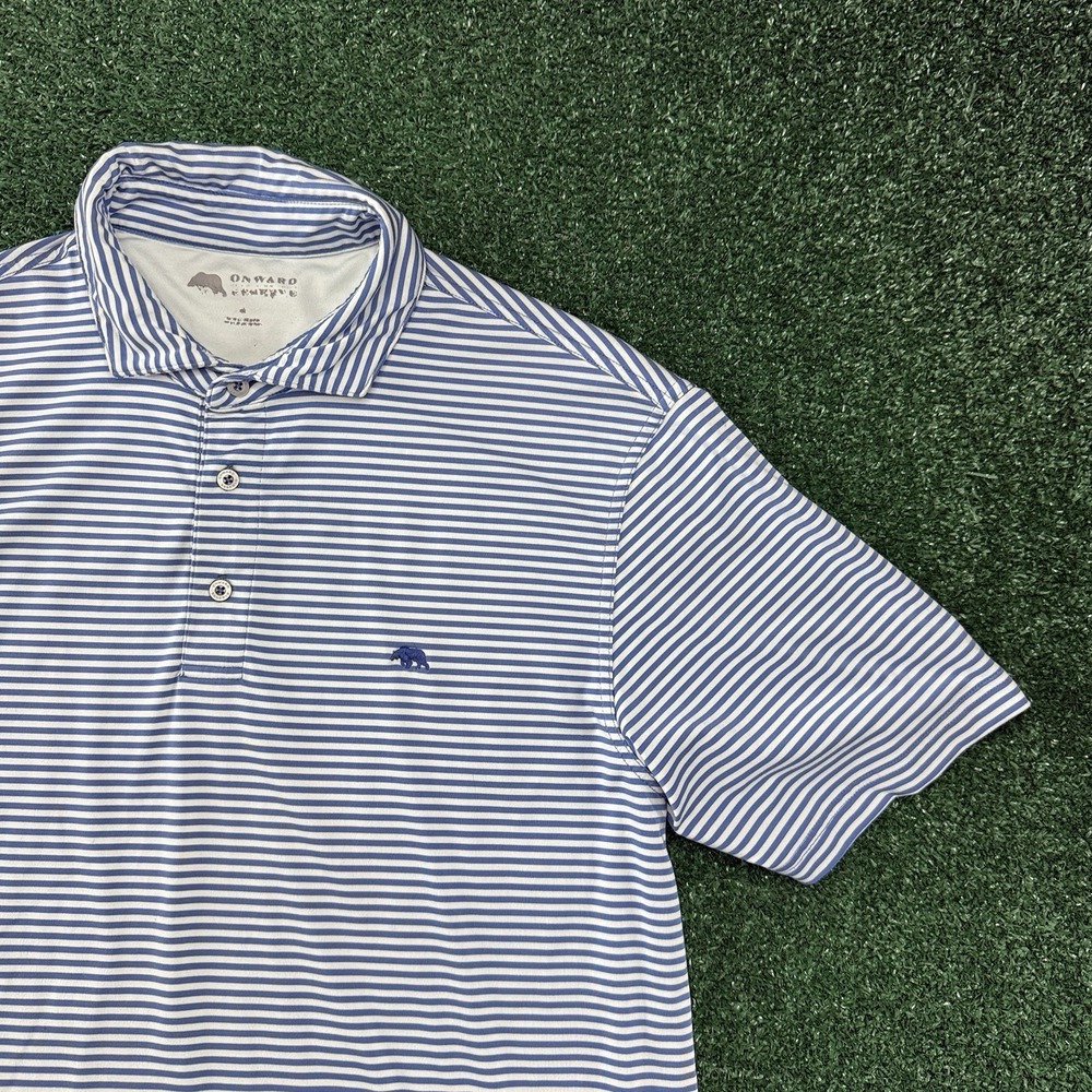 Onward Reserve Men's Short Sleeve Polo Shirt Size Large Blue Striped Stretch